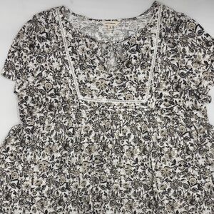 Lucky Brand Tie Front Pintuck Top in Black Multi